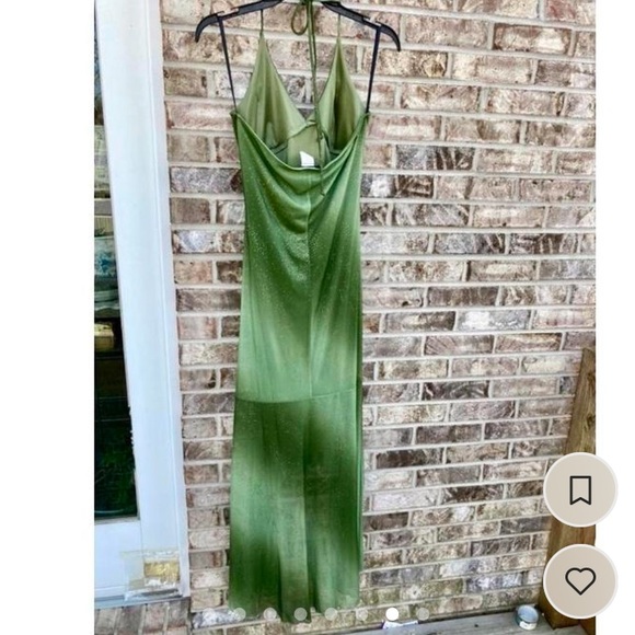 Green Vintage 90s Ombré Sparkly High Low Halter Prom Dress - Picture 6 of 8